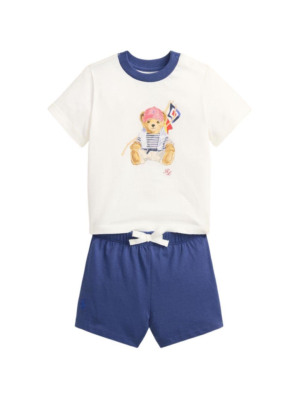 Set t-shirt e shorts per neonato Polo Ralph Lauren Kids multicolore con stampa Polo Bear - Rubino Kids