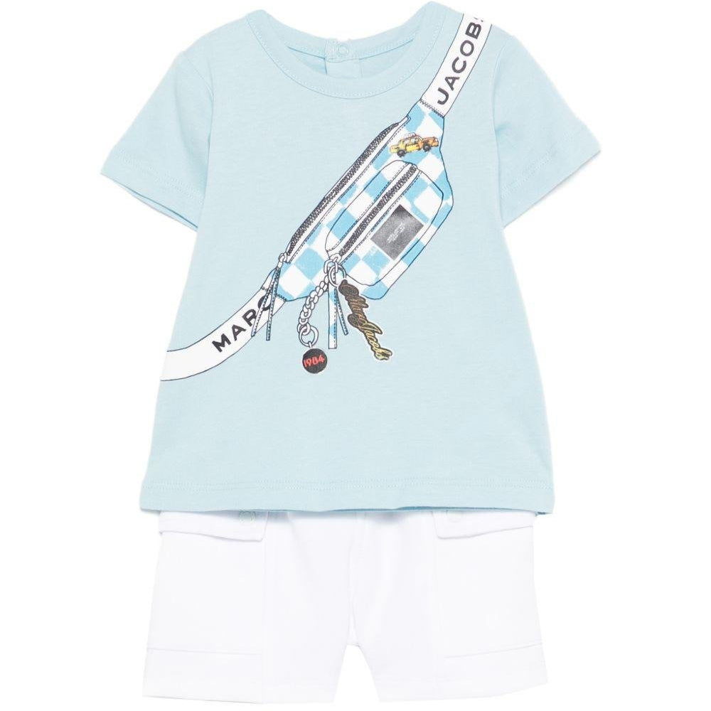 Set t-shirt e shorts per neonato The Marc Jacobs Kids azzurro con stampa grafica sul davanti - Rubino Kids