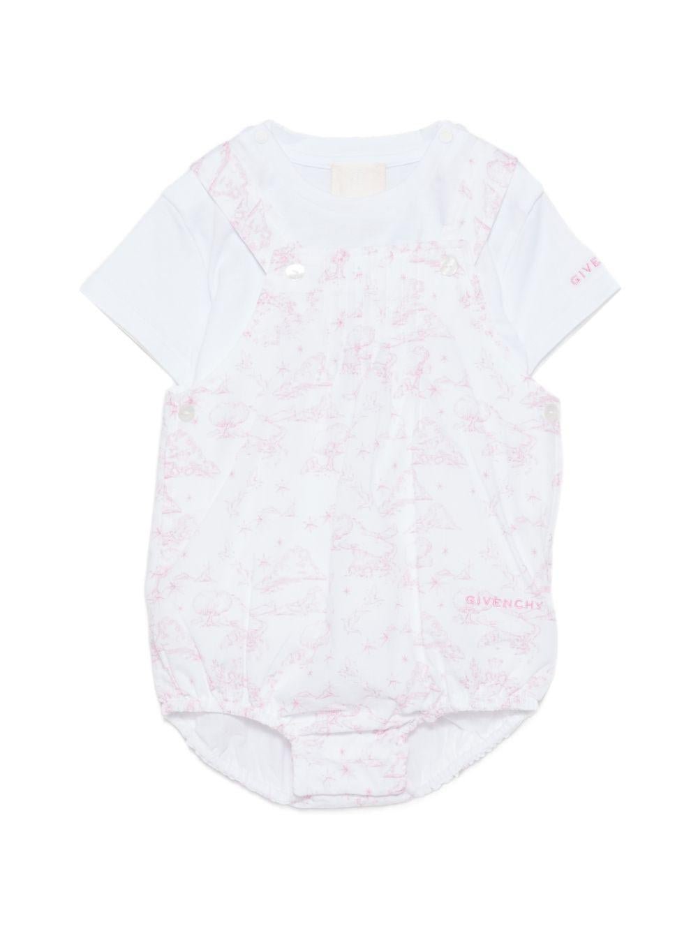 Set t-shirt e tutina per neonata Givenchy Kids rosa con stampa grafica all - over - Rubino Kids