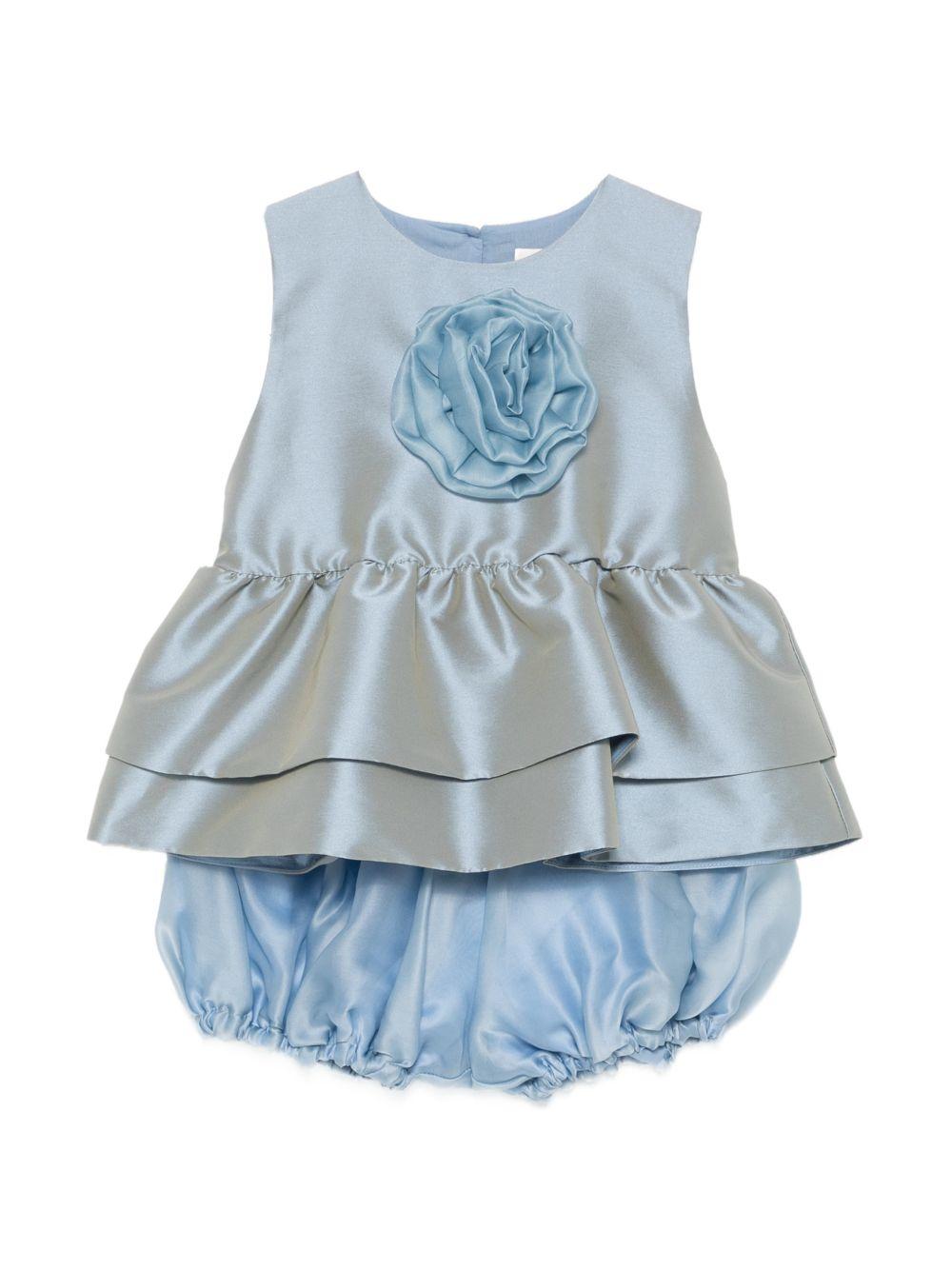 Set top e shorts per neonata A'lapage blu con applicazione floreale sul davanti - Rubino Kids