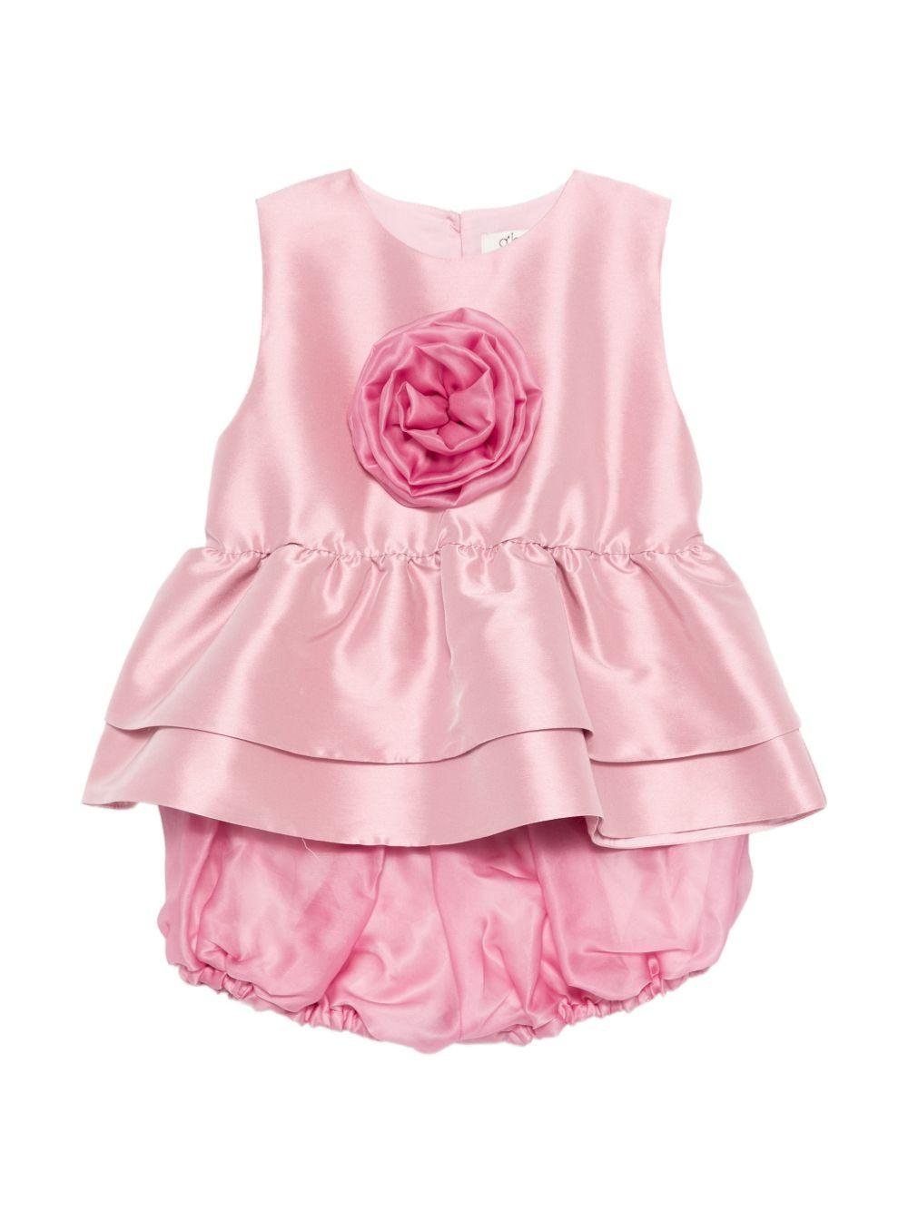 Set top e shorts per neonata A'lapage rosa con applicazione fiore sul davanti - Rubino Kids