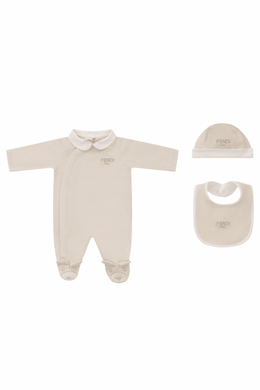 Set tre pezzi per neonata Fendi Kids beige con logo Fendi - Rubino Kids