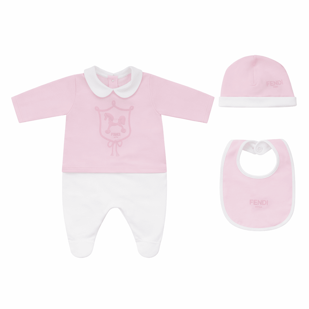 Set tre pezzi per neonata Fendi Kids rosa con stampa Cavallino Fendi - Rubino Kids