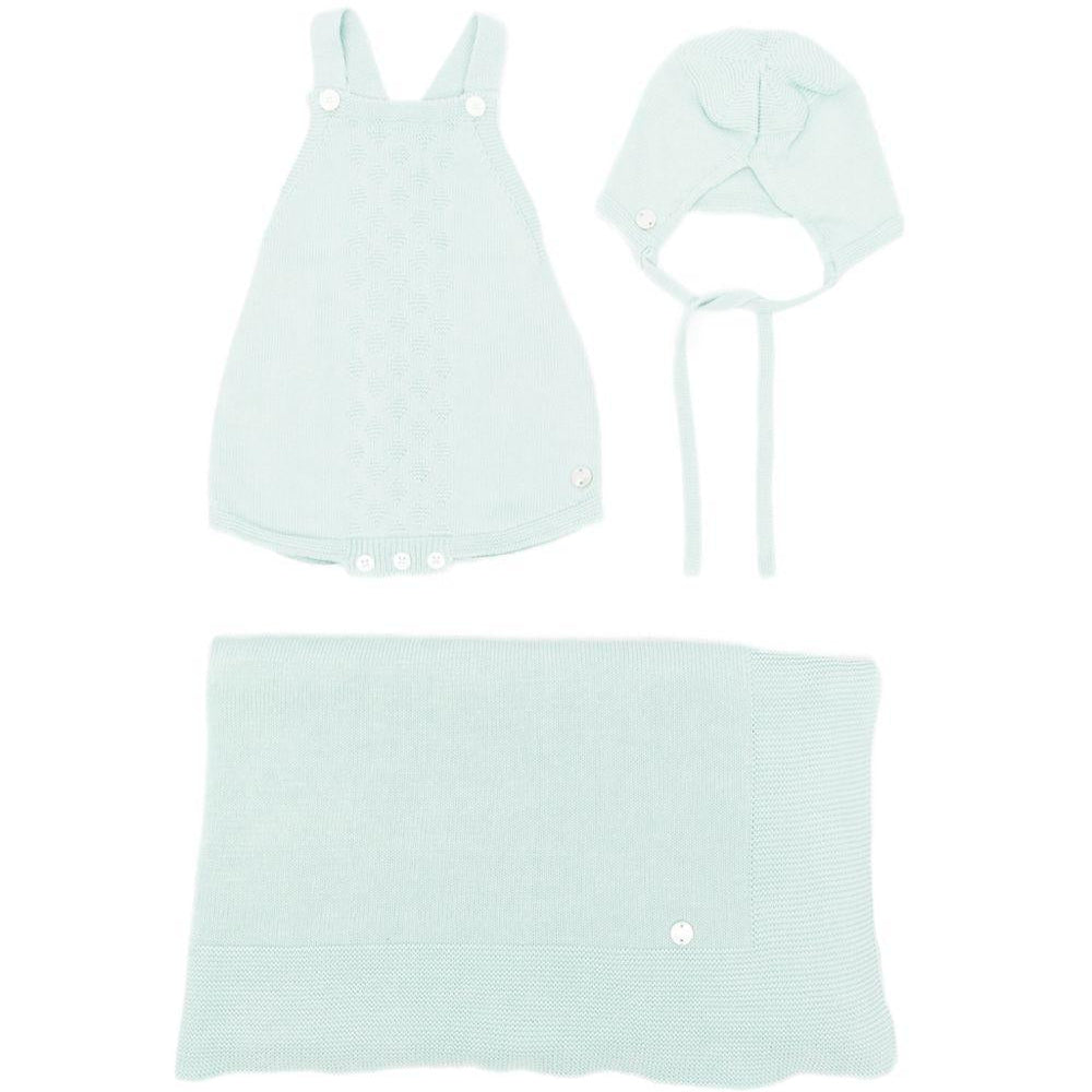 Set tre pezzi per neonati Paz Rodriguez verde chiaro lavorato a maglia - Rubino Kids