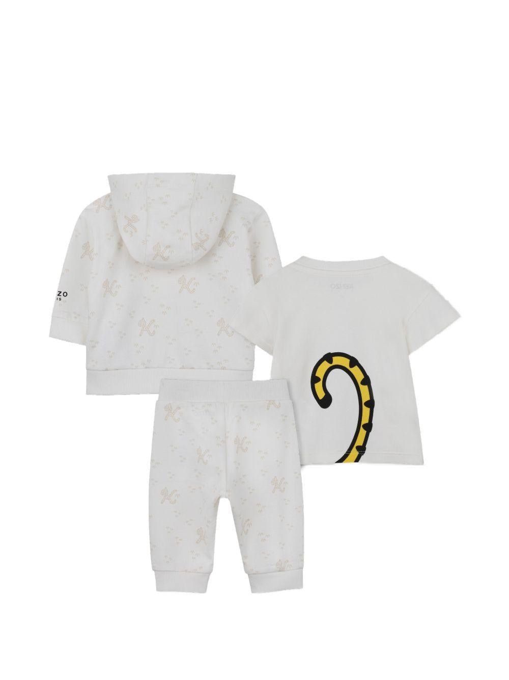 Set tre pezzi tuta sportiva per neonato Kenzo Kids bianco con stampa tigre - Rubino Kids