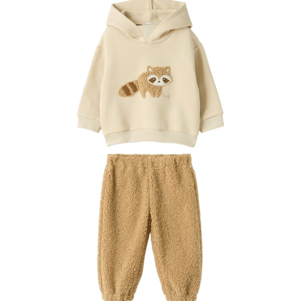 Set tuta sportiva per neonato Il Gufo beige con ricamo procione - Rubino Kids