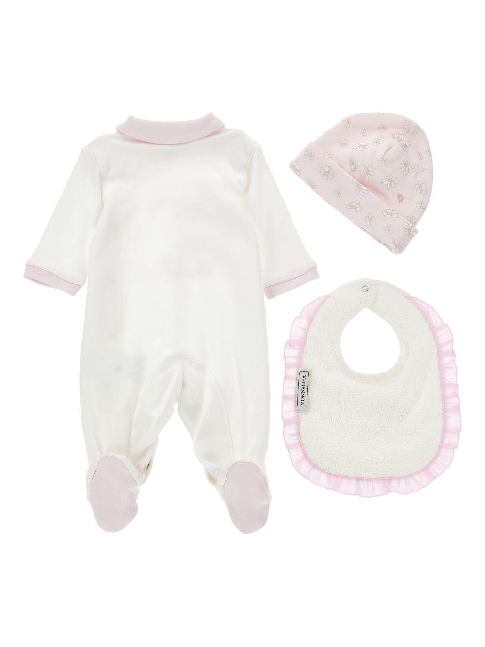 Set tutina bavaglino e cappellino per neonata Monnalisa bianco con stampa coniglietta - Rubino Kids