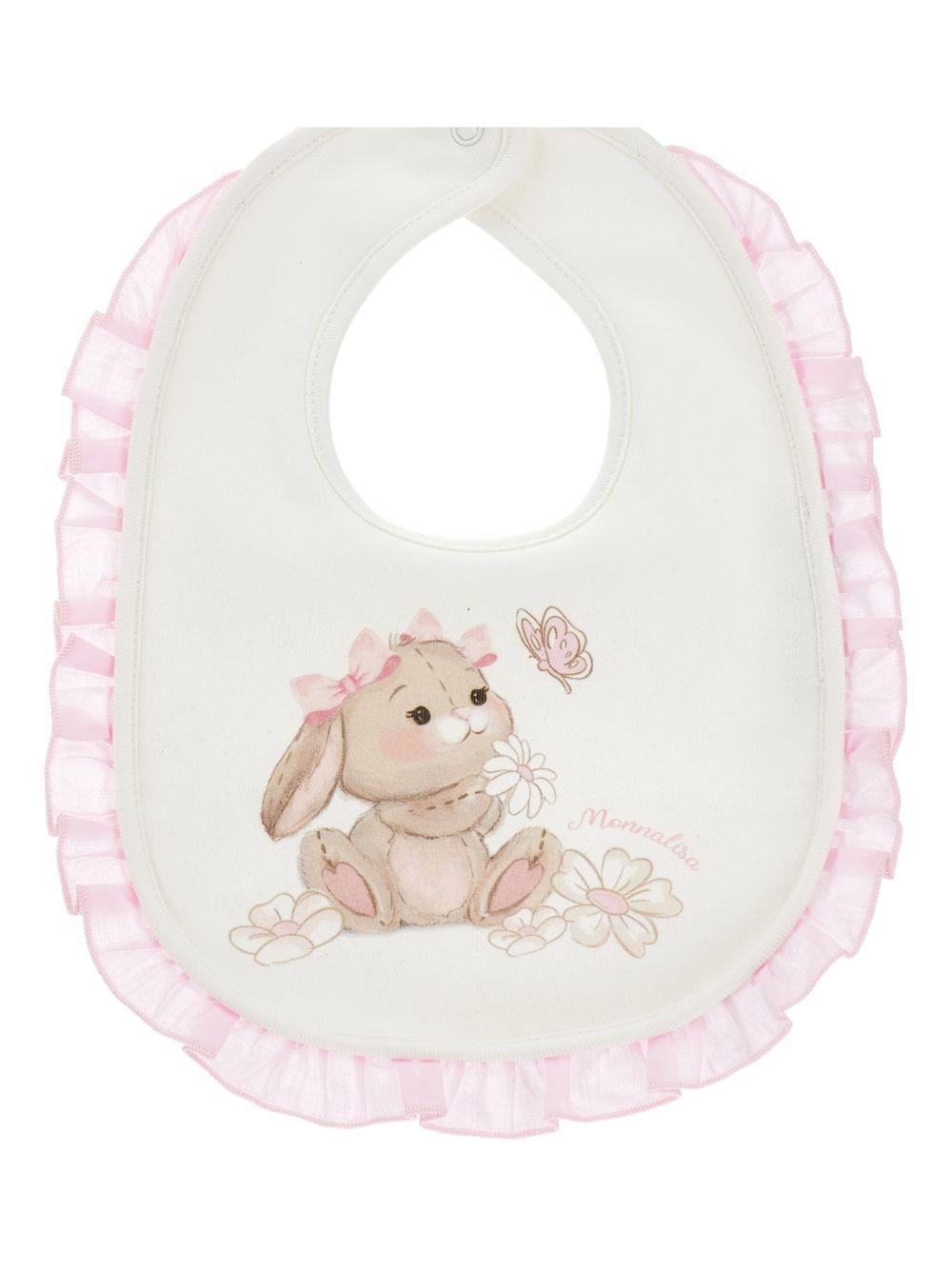 Set tutina bavaglino e cappellino per neonata Monnalisa bianco con stampa coniglietta - Rubino Kids