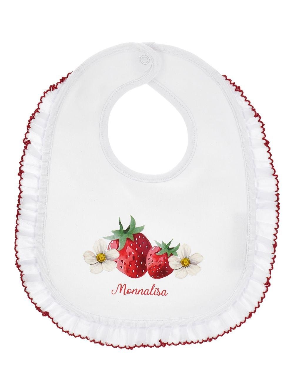Set tutina bavaglino e cappellino per neonata Monnalisa bianco con stampa fragola - Rubino Kids