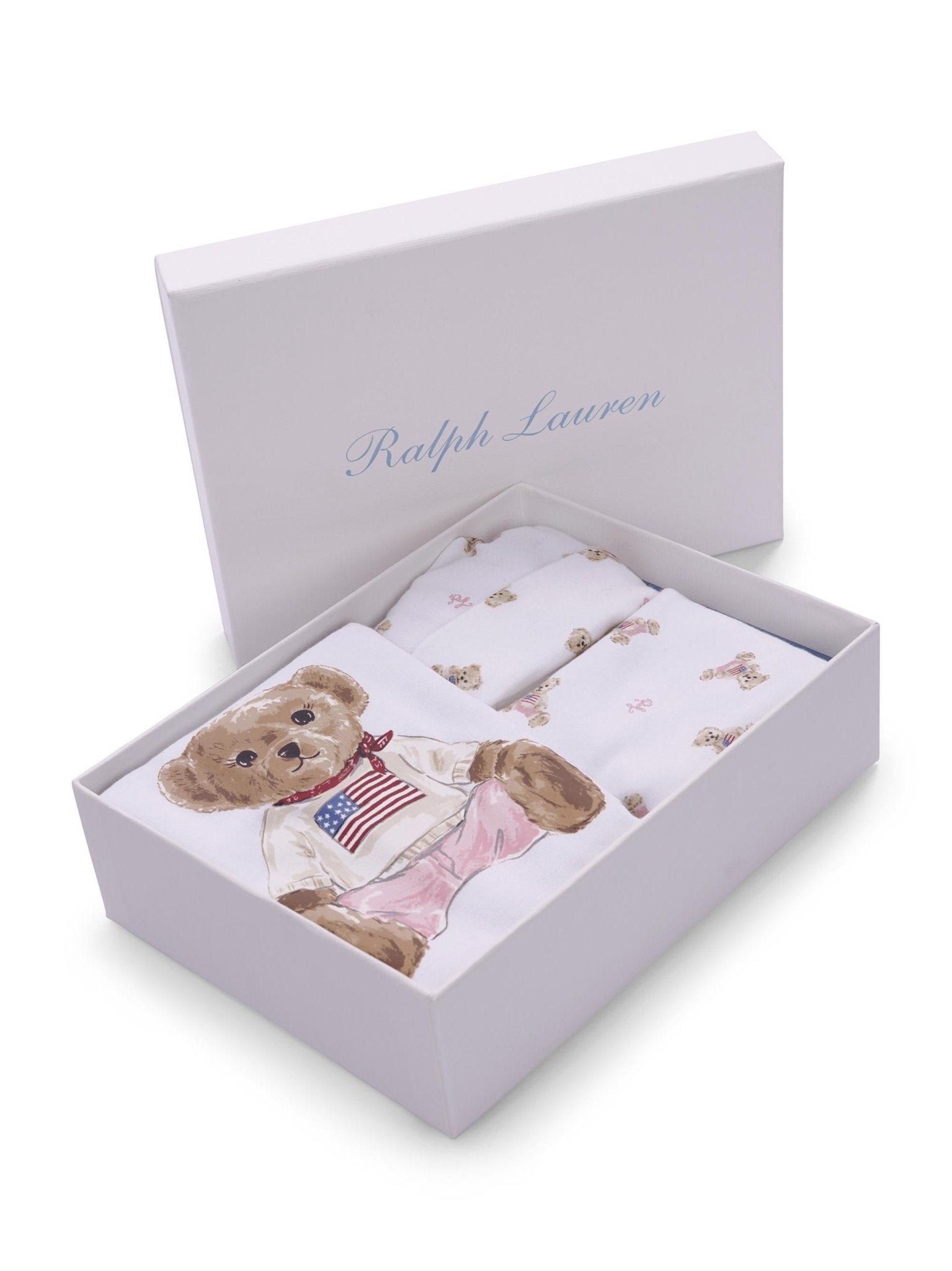 Set tutina cappellino e bavaglino per neonato Polo Ralph Lauren Kids bianco con motivo Polo Bear - Rubino Kids