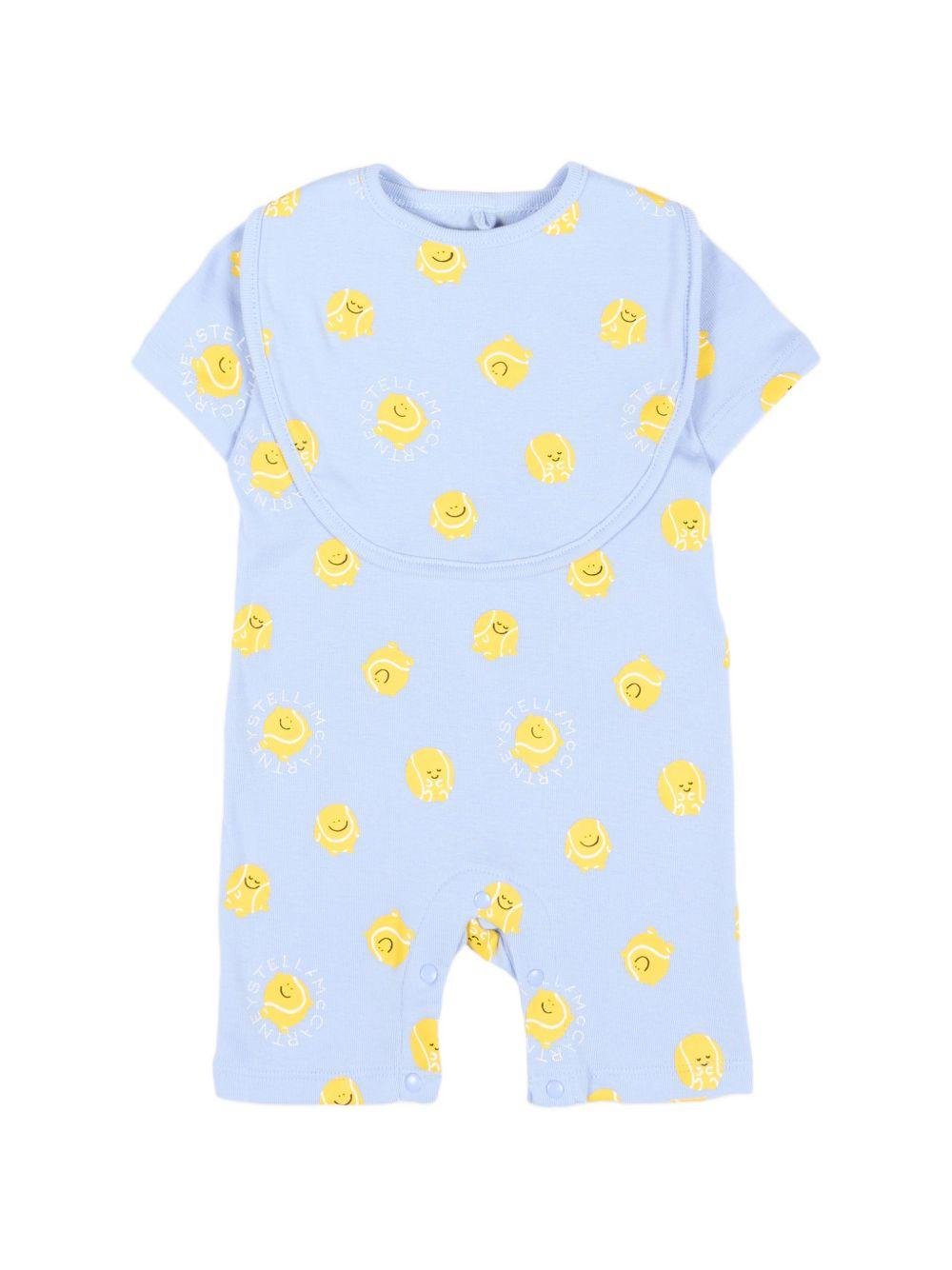 Set tutina e bavaglino per neonato Stella McCartney Kids azzurra con stampa all - over - Rubino Kids