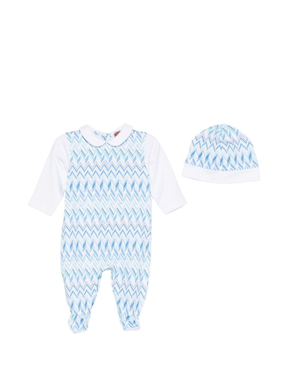 Set tutina e berretto per neonato Missoni Kids azzurro con motivo a chevron - Rubino Kids
