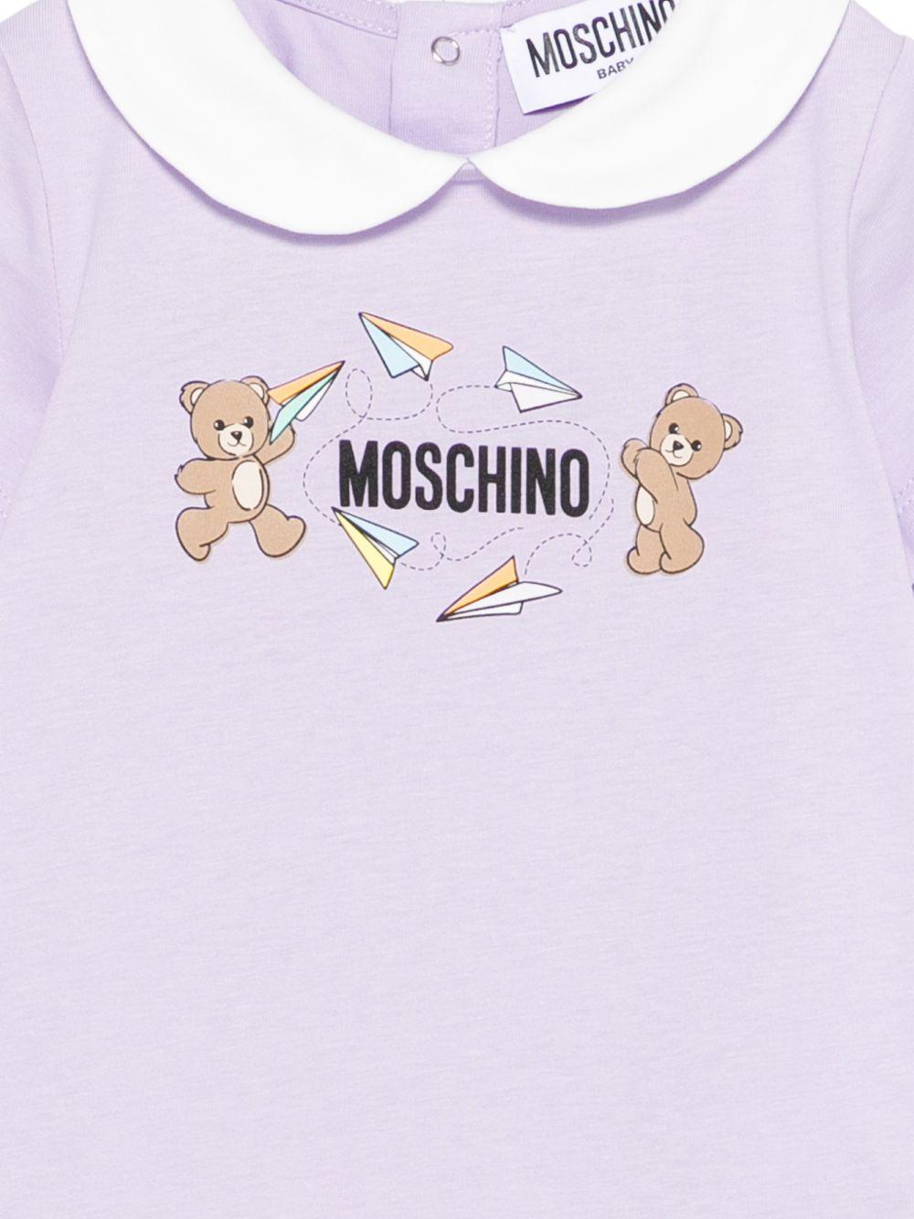 Set tutina e cappellino per neonata Moschino Kids lilla con stampa Teddy Bear - Rubino Kids