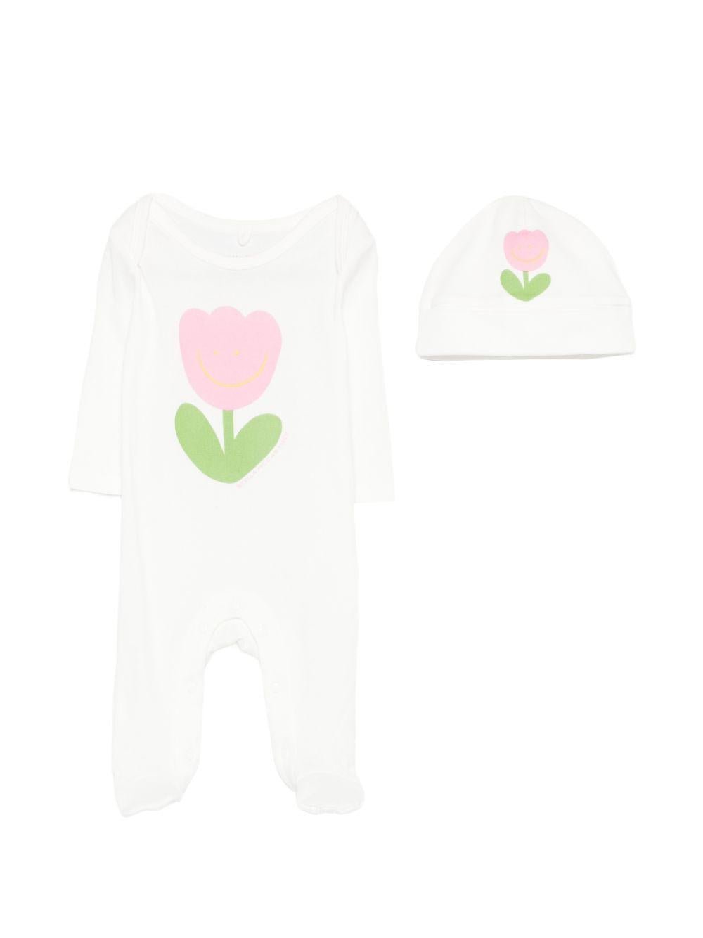 Set tutina e cappellino per neonata Stella McCartney Kids bianco con stampa fiore - Rubino Kids