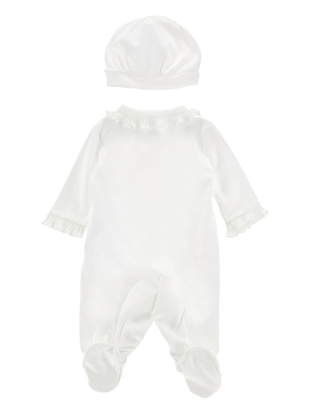 Set tutina e cappello per neonata Monnalisa bianco con dettagli fiori - Rubino Kids