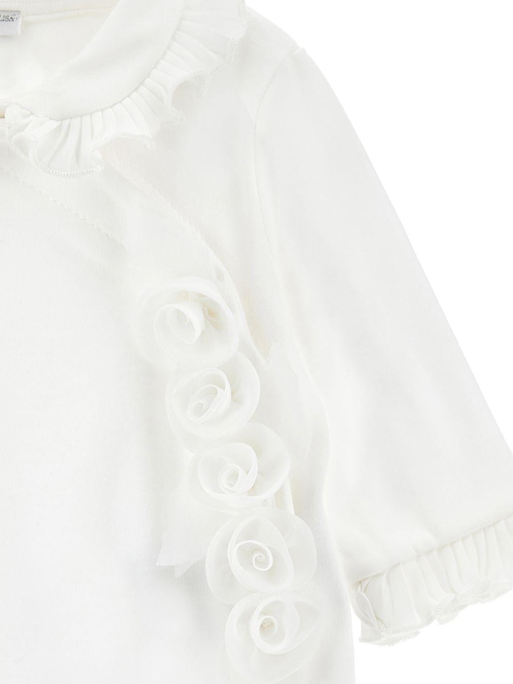 Set tutina e cappello per neonata Monnalisa bianco con dettagli fiori - Rubino Kids