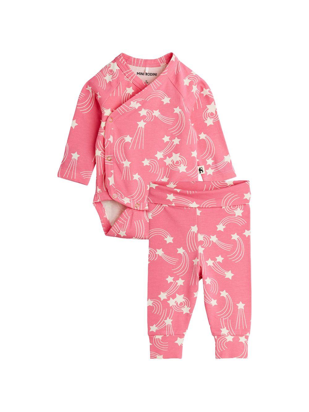 Set tutina e pantaloni per neonata Mini Rodini rosa con stampa a stelle all - over - Rubino Kids