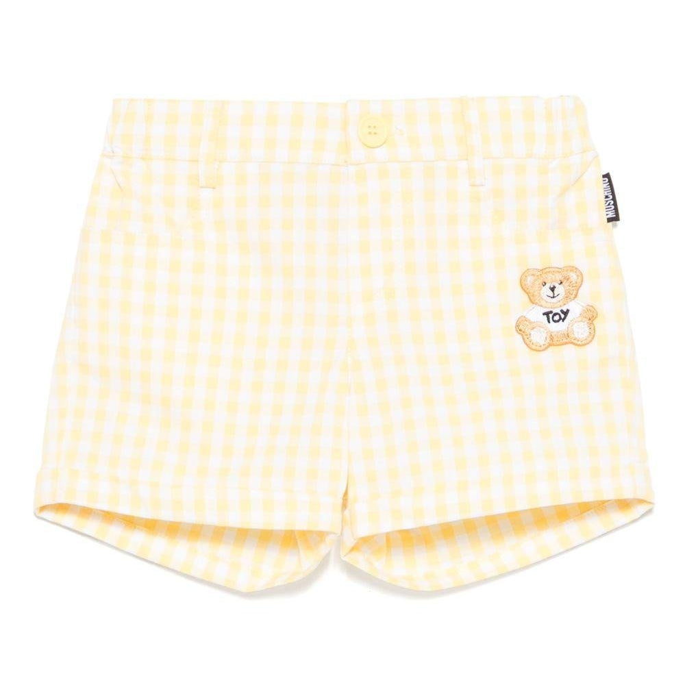 Shorts a quadretti per neonato Moschino Kids giallo con tasche posteriori - Rubino Kids