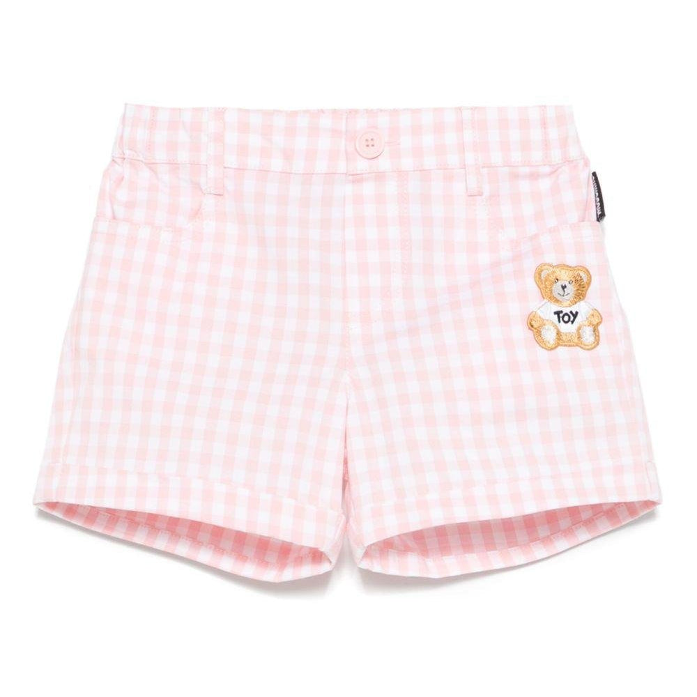 Shorts a quadretti per neonato Moschino Kids rosa con tasche posteriori - Rubino Kids