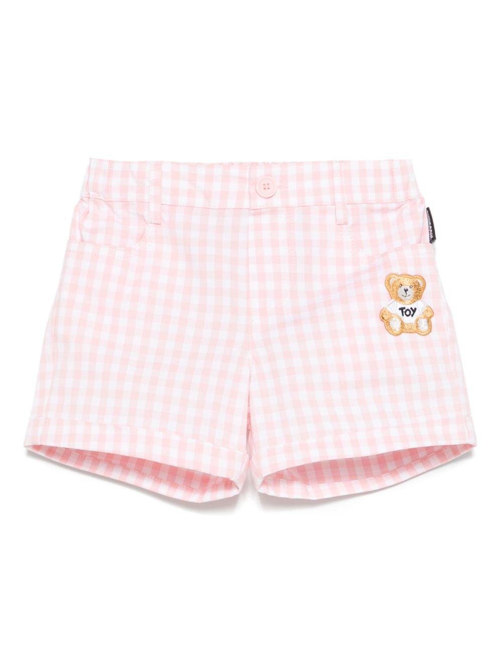 Shorts a quadretti per neonato Moschino Kids rosa con tasche posteriori - Rubino Kids