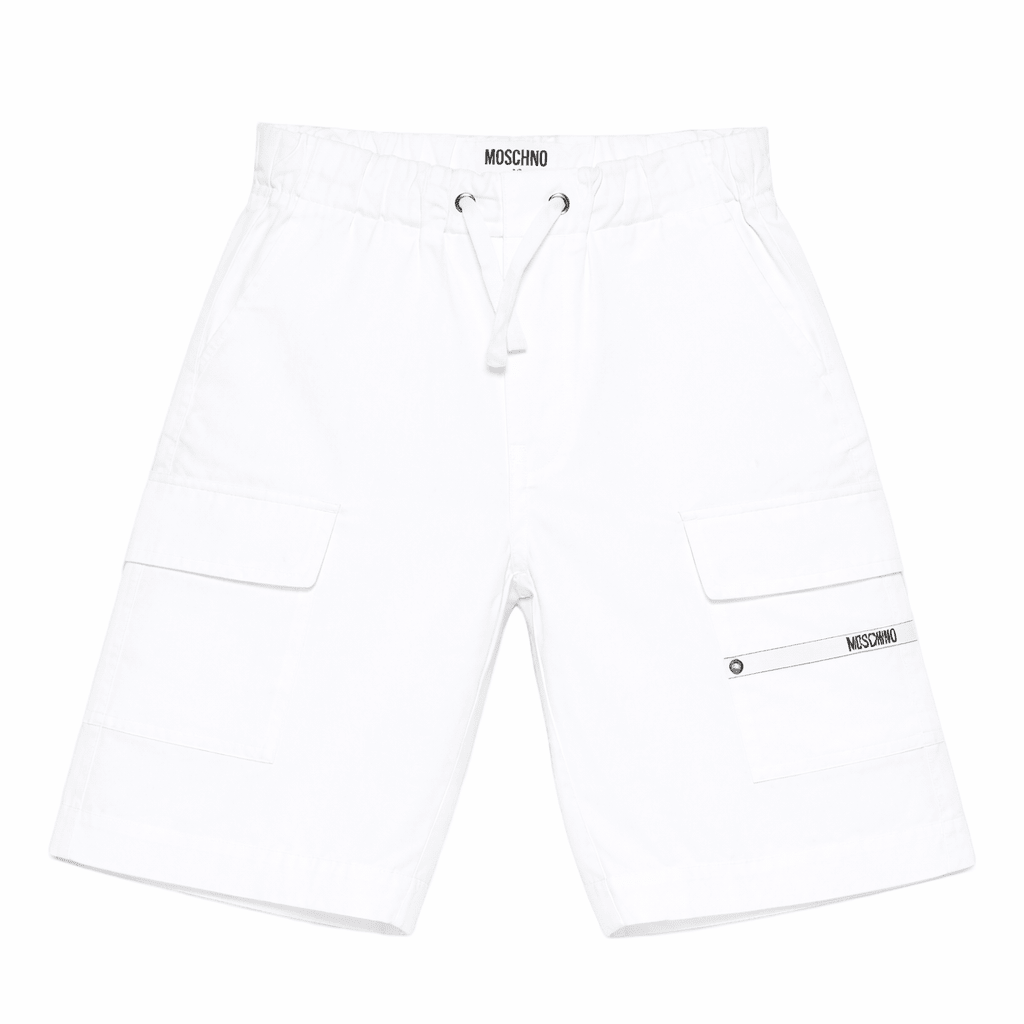 Shorts cargo per bambino Moschino Kids bianco con dettaglio logo - Rubino Kids