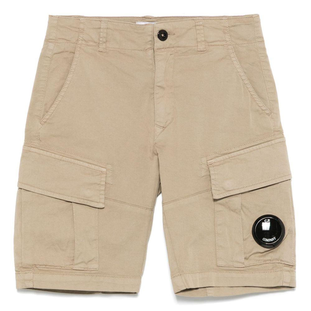 Shorts con applicazione Lens per bambino C.P. Company Kids beige con zip nascosta - Rubino Kids