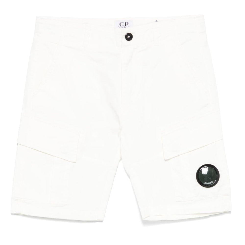 Shorts con applicazione Lens per bambino C.P. Company Kids bianco con zip nascosta - Rubino Kids