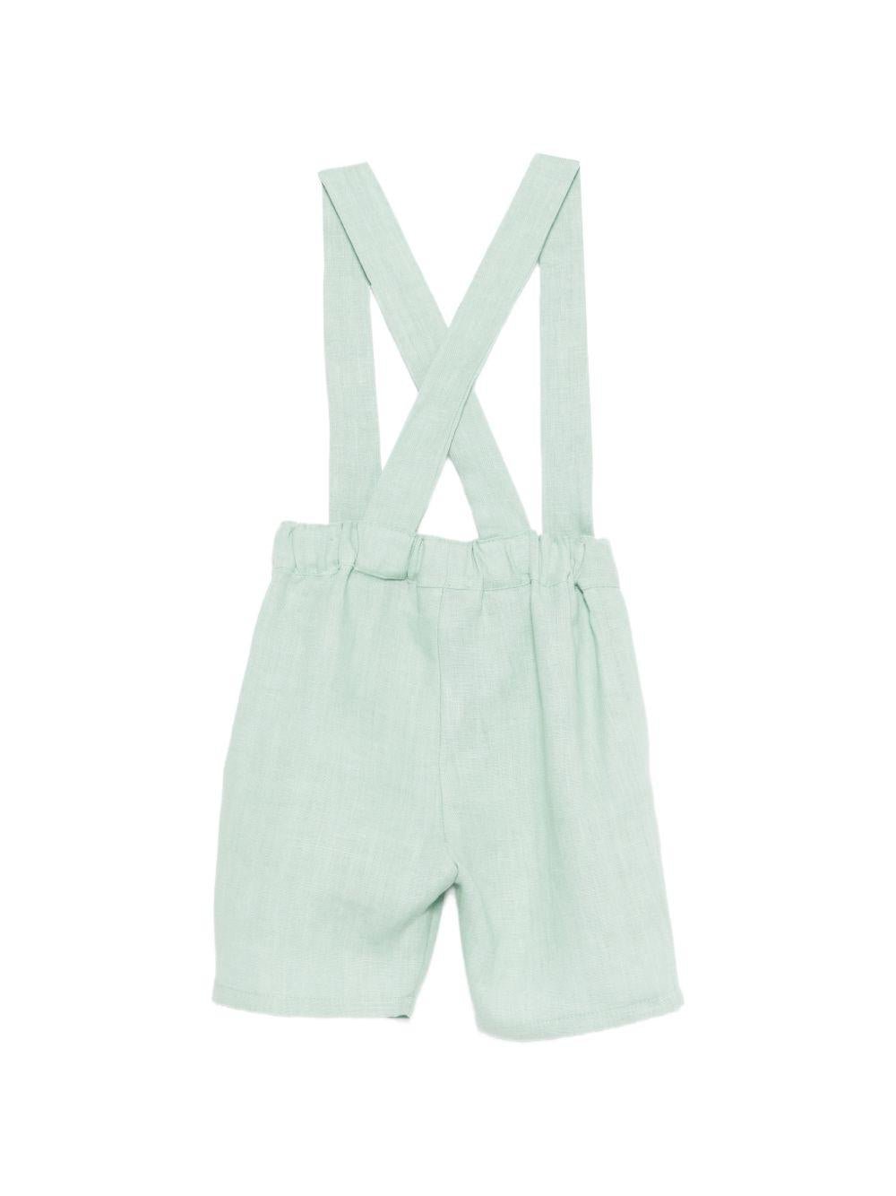 Shorts con bretelle per neonato Mariella Ferrari verdi con vita elasticizzata sul retro - Rubino Kids
