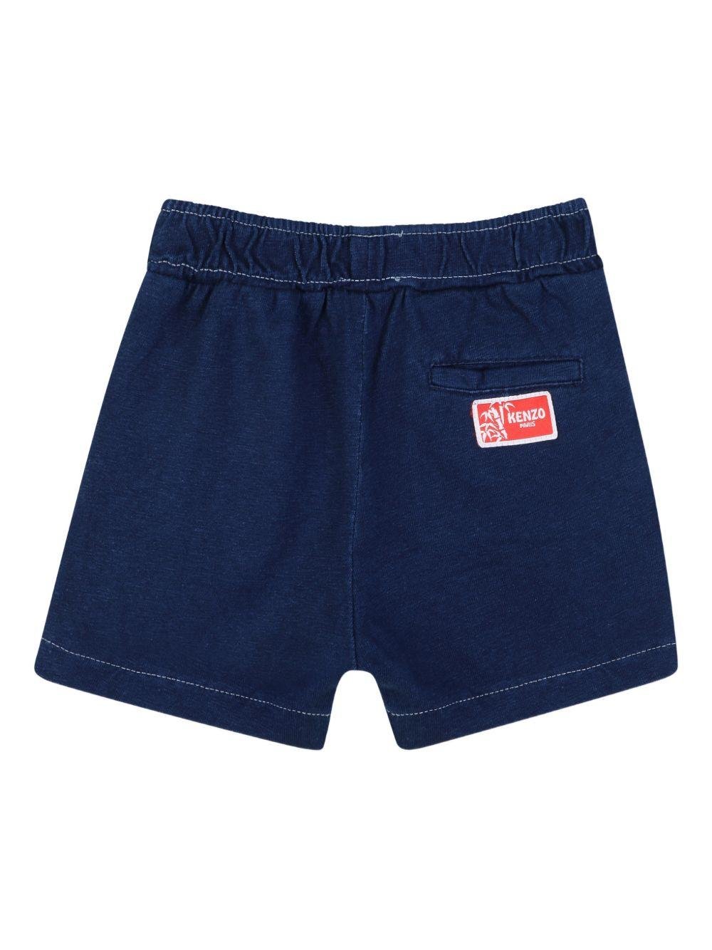 Shorts elasticizzati per neonato Kenzo Kids blu con applicazione logo - Rubino Kids