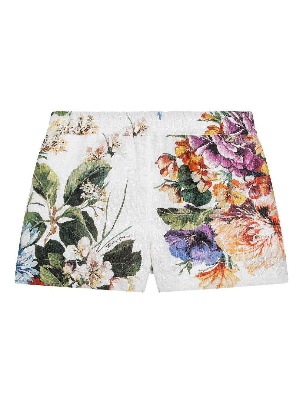 Shorts per bambina Dolce & Gabbana Kids bianca con stampa floreale - Rubino Kids