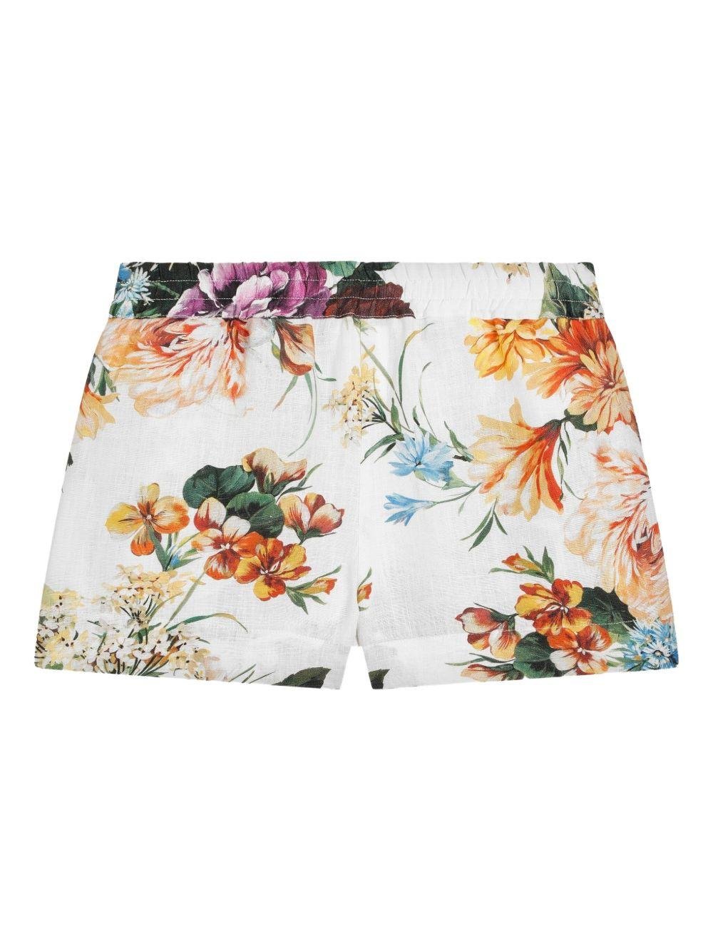 Shorts per bambina Dolce & Gabbana Kids bianca con stampa floreale - Rubino Kids