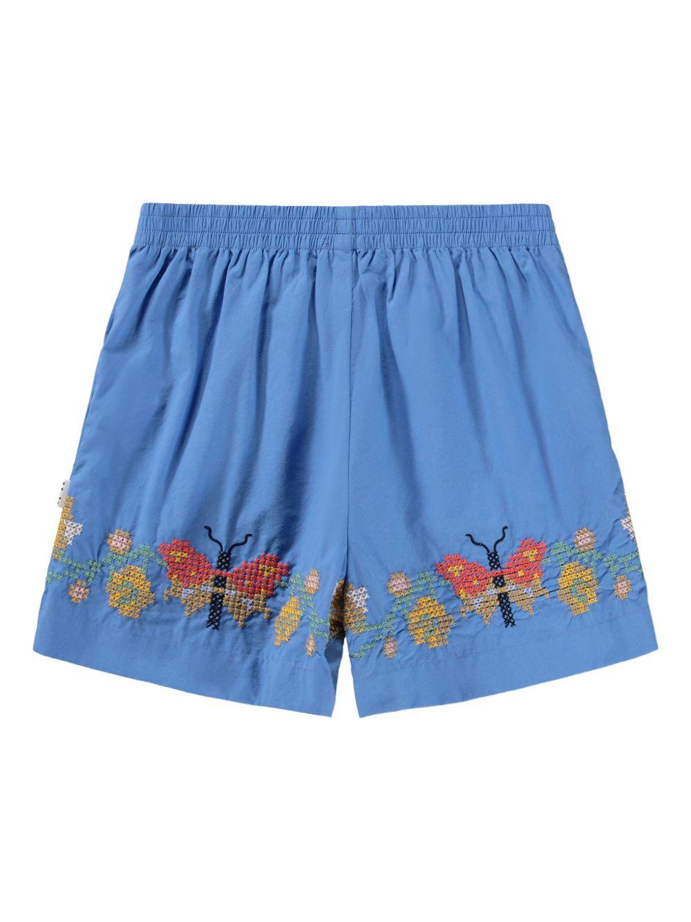 Shorts per bambina Molo blu con ricamo farfalle - Rubino Kids