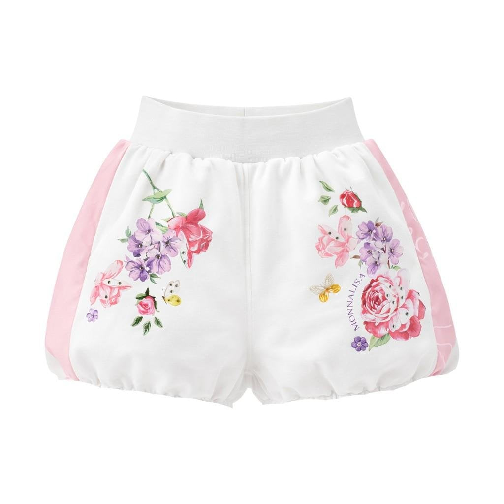 Shorts per bambina Monnalisa bianco con stampa a fiori - Rubino Kids
