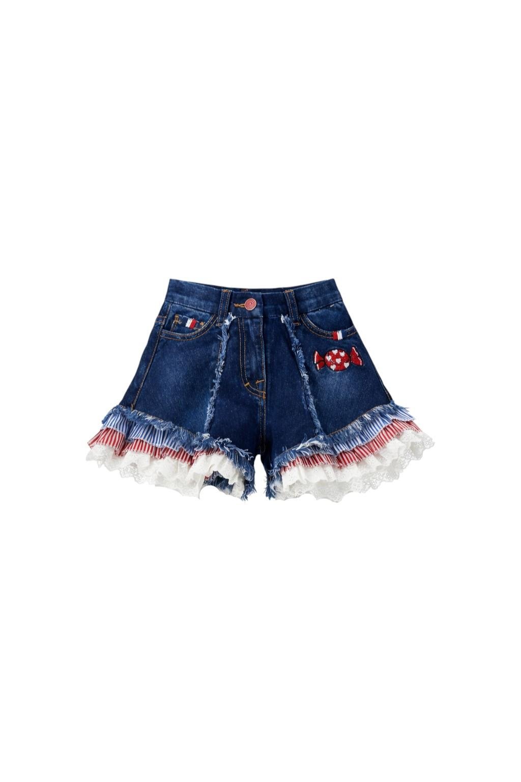 Shorts per bambina Monnalisa in denim con applicazione - Rubino Kids
