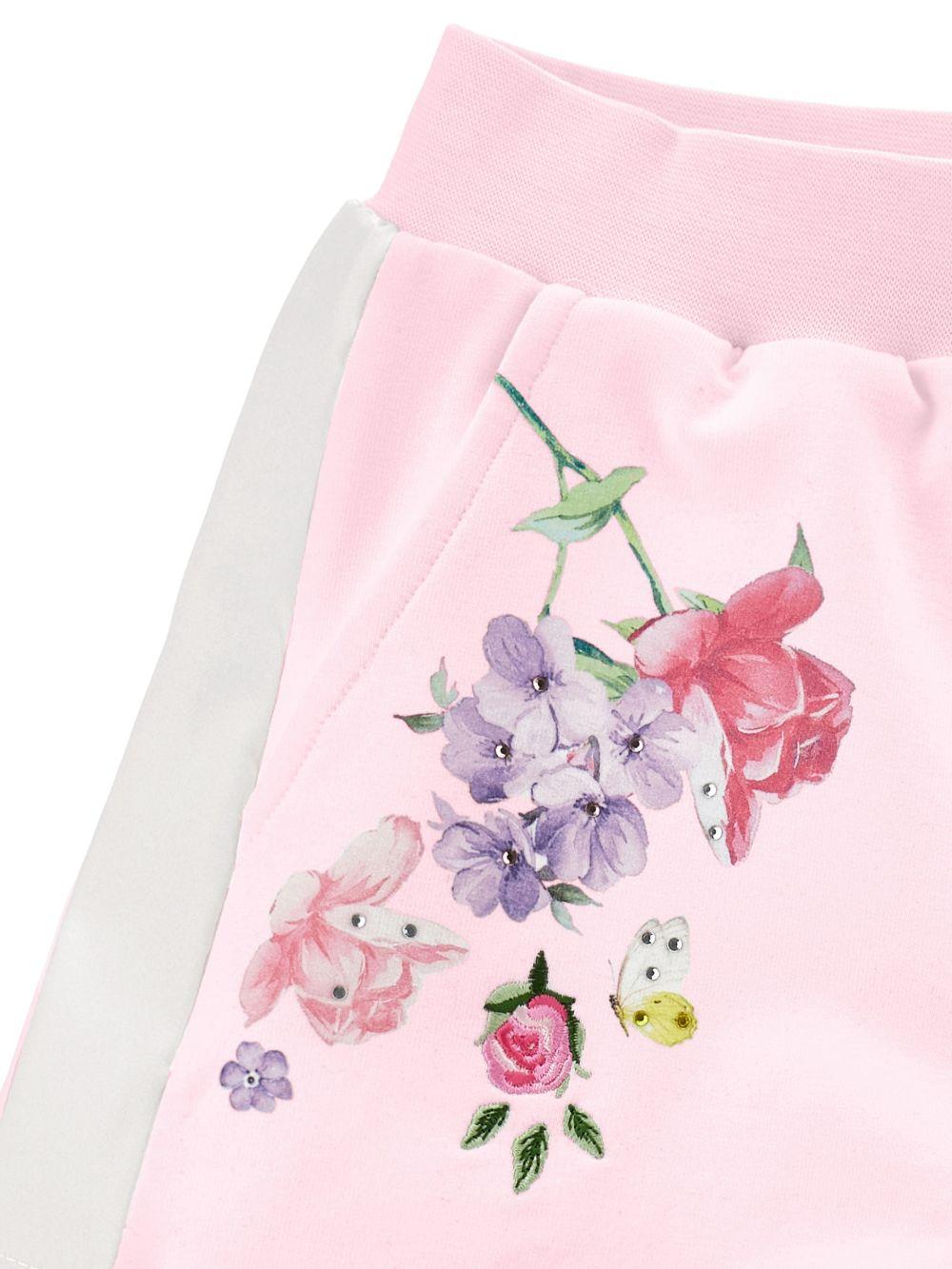 Shorts per bambina Monnalisa rosa con stampa a fiori - Rubino Kids