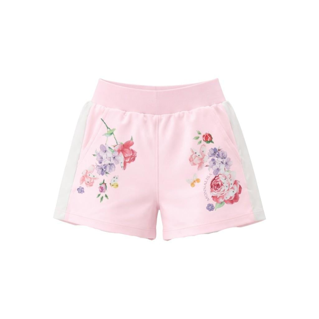 Shorts per bambina Monnalisa rosa con stampa a fiori - Rubino Kids