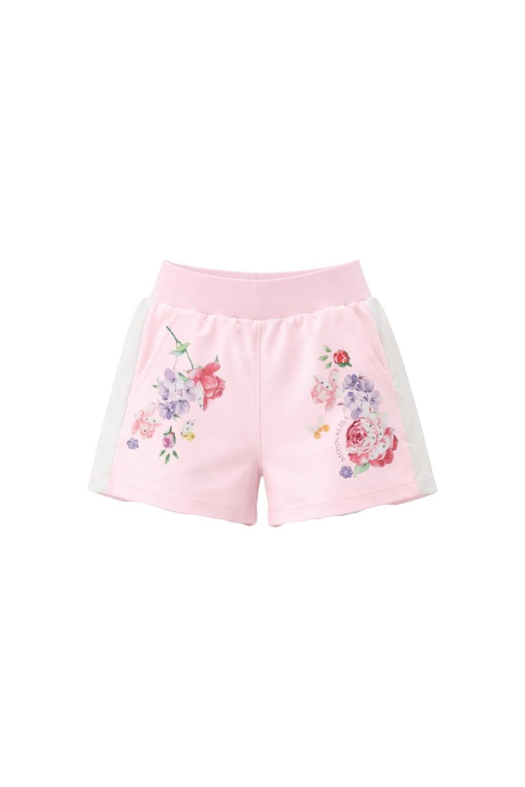 Shorts per bambina Monnalisa rosa con stampa a fiori - Rubino Kids