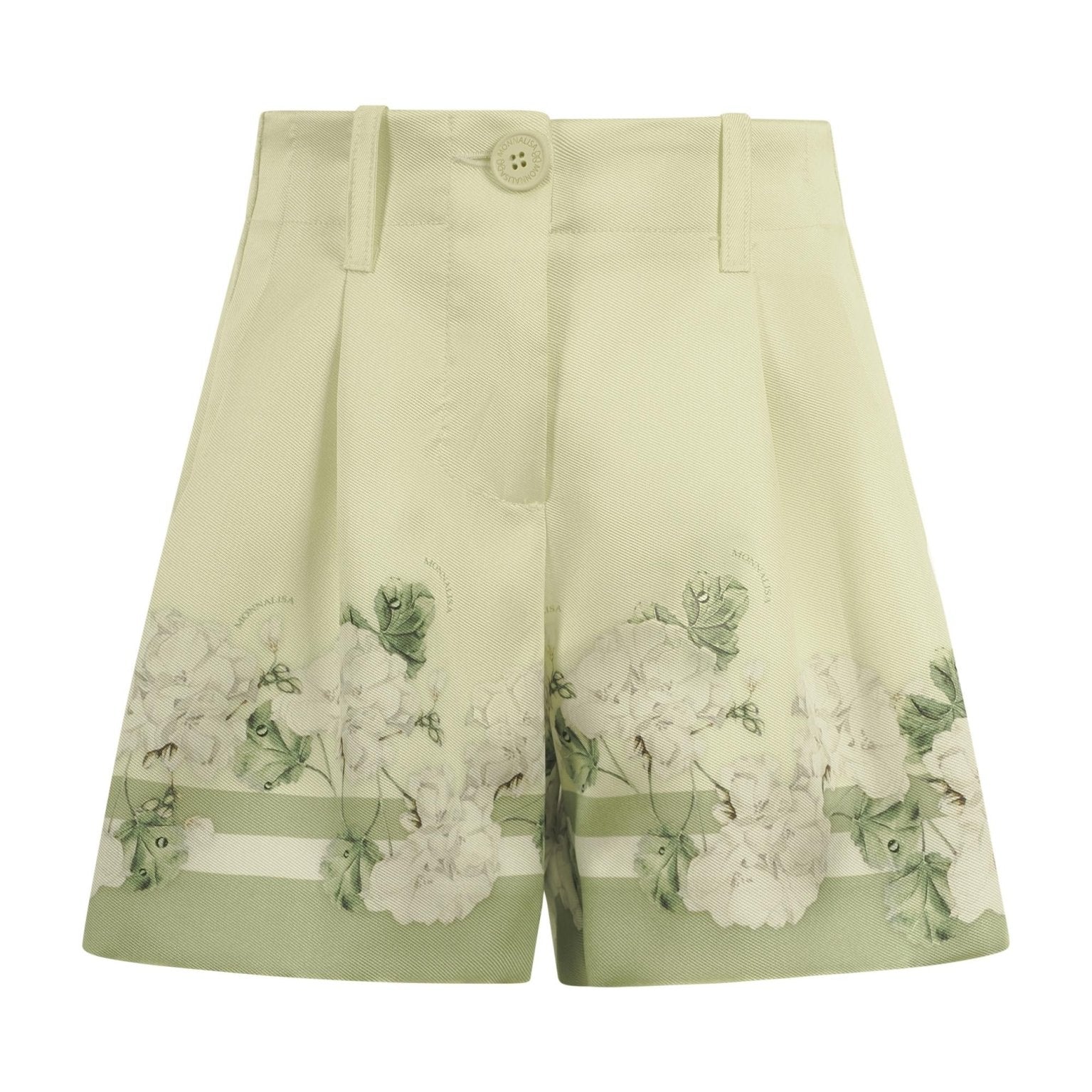 Shorts per bambina Monnalisa verde chiaro con stampa grafica a fiori - Rubino Kids