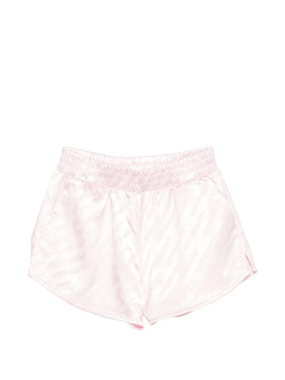 Shorts per bambina Off - White Kids rosa con stampa logo - Rubino Kids