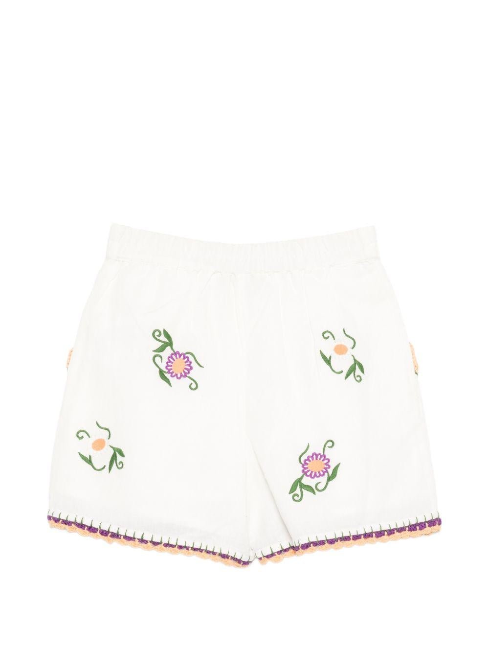 Shorts per bambina Stella McCartney Kids bianco con ricamo floreale - Rubino Kids