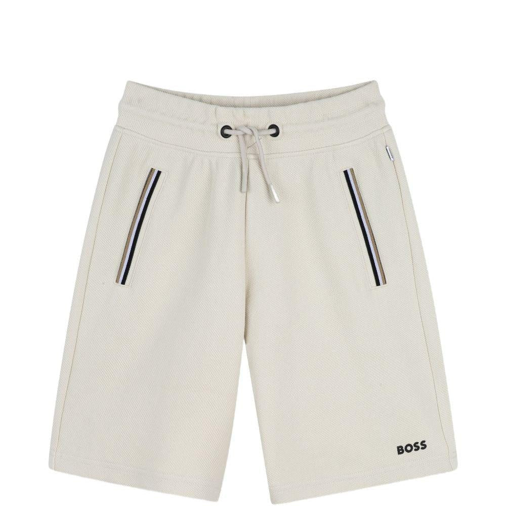 Shorts per bambino Boss Kids beige con dettagli a righe - Rubino Kids