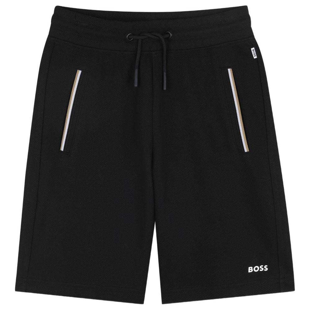 Shorts per bambino Boss Kids nero con dettgali a righe - Rubino Kids