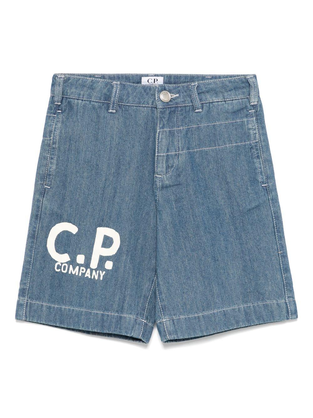 Shorts per bambino C.P. Company Kids in denim con stampa con logo - Rubino Kids