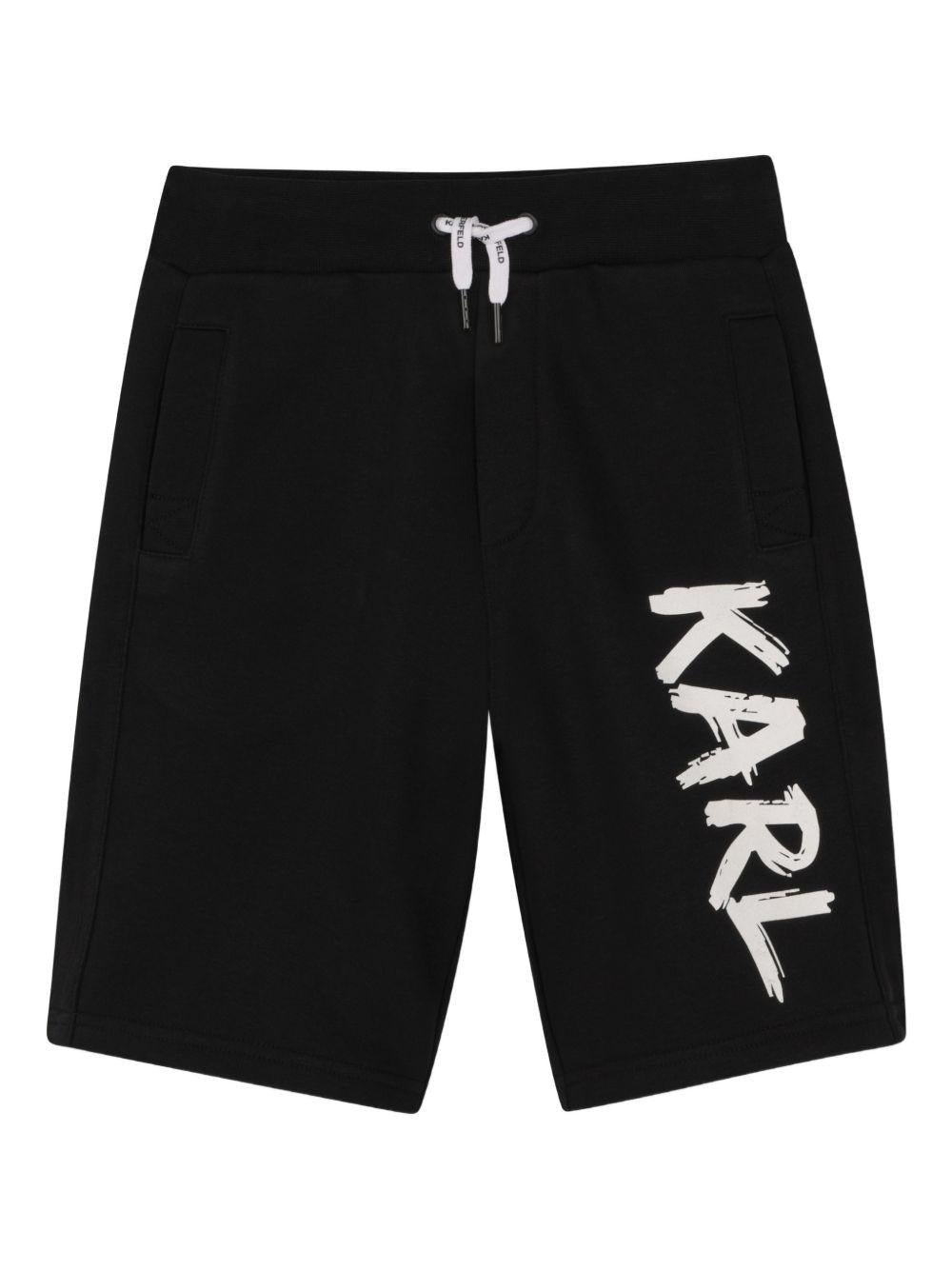Shorts per bambino Karl Lagerfeld Kids neri con logo sul davanti - Rubino Kids