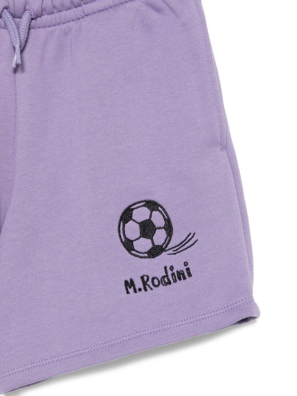 Shorts per bambino Mini Rodini viola con ricamo pallone da calcio - Rubino Kids