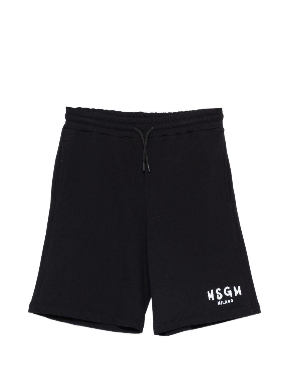 Shorts per bambino MSGM Kids nero con vita elasticizzato - Rubino Kids