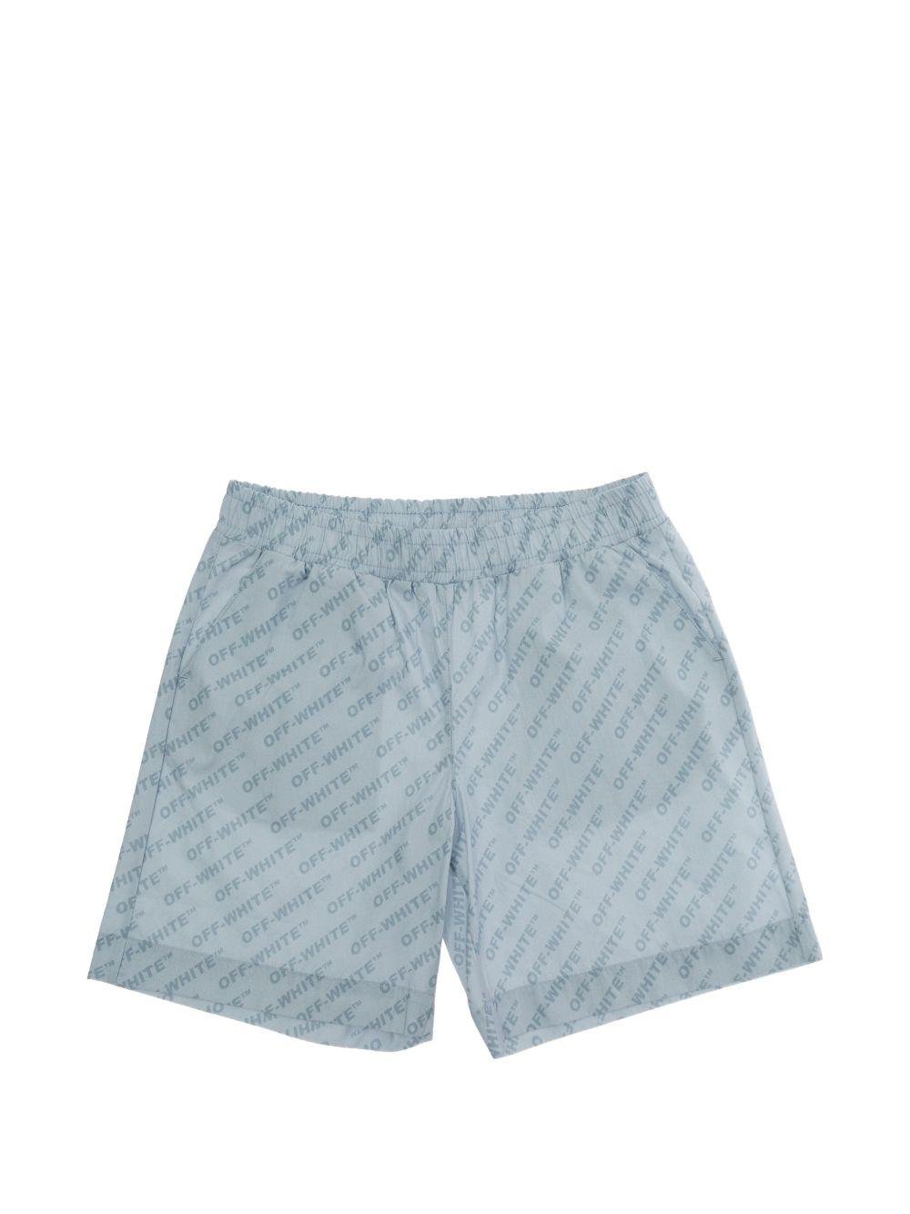 Shorts per bambino Off - White Kids azzurri con stampa logo all - over - Rubino Kids