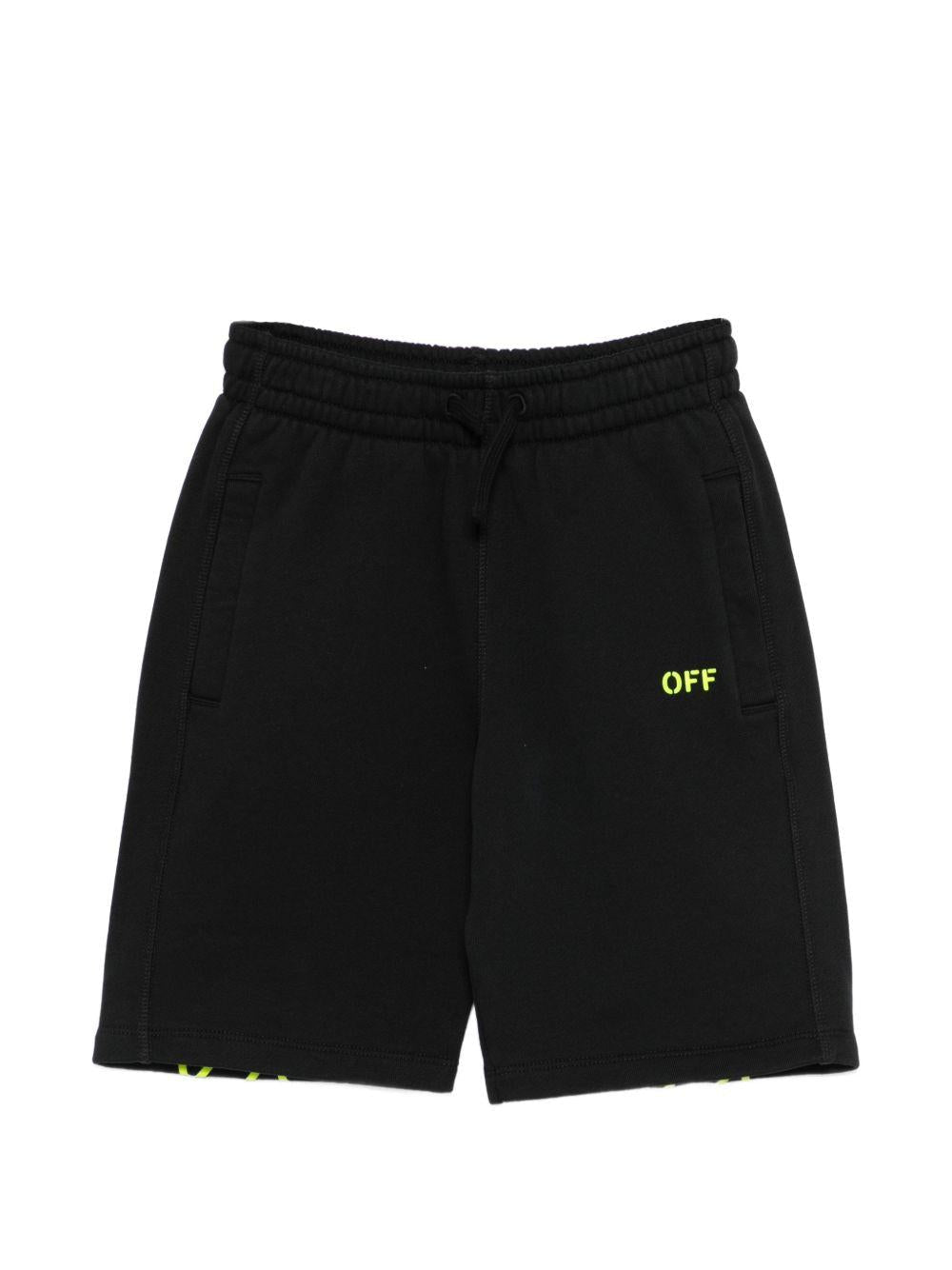 Shorts per bambino Off - White Kids neri con logo sul davanti - Rubino Kids
