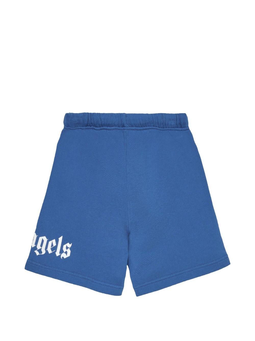 Shorts per bambino Palm Angels Kids blu con logo sul davanti - Rubino Kids