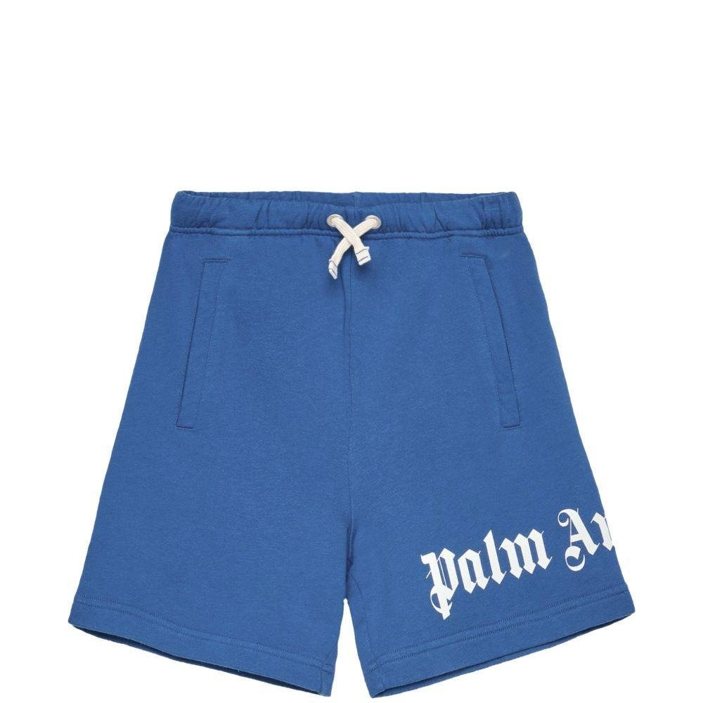 Shorts per bambino Palm Angels Kids blu con logo sul davanti - Rubino Kids